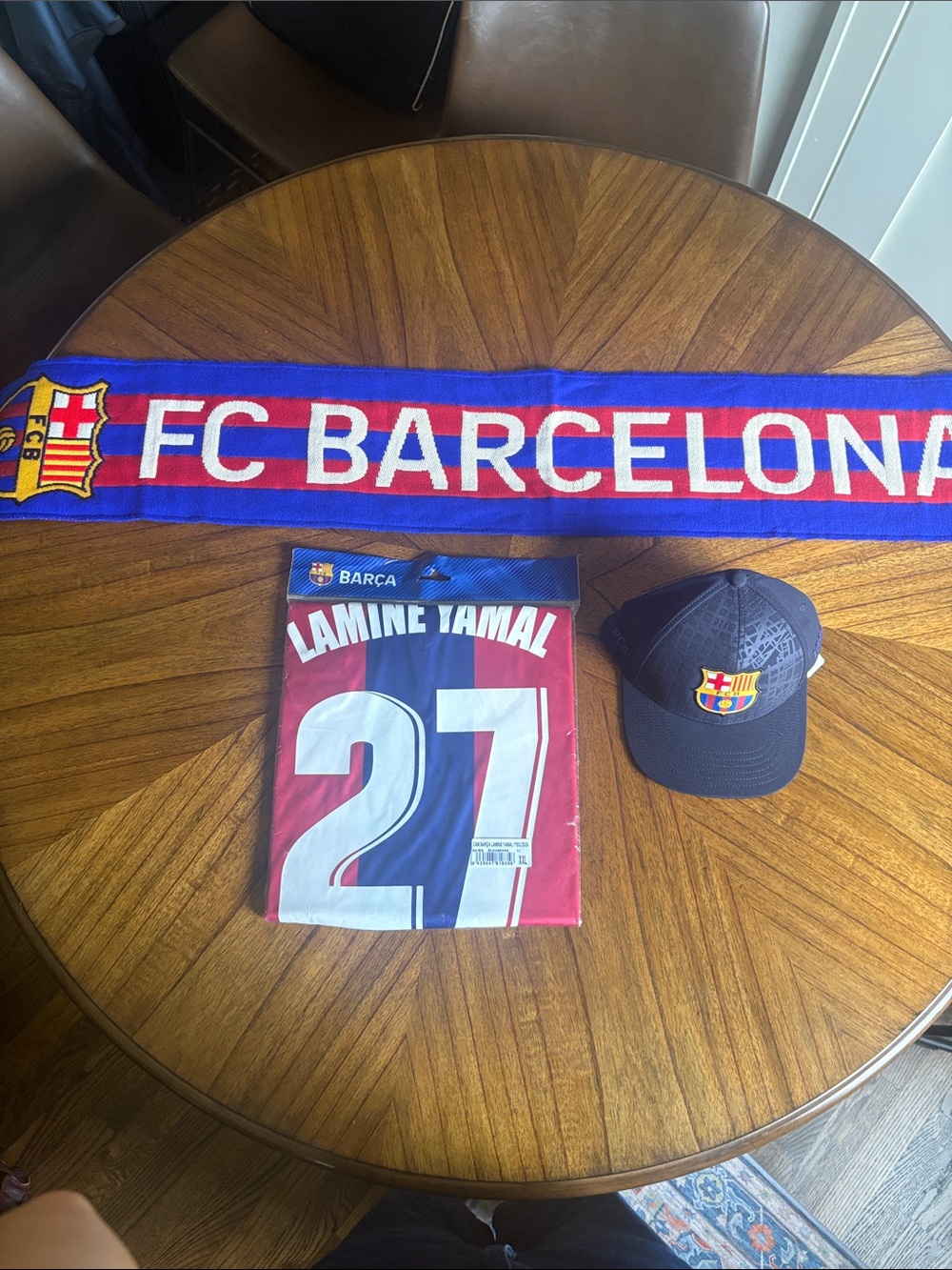 FC Barcelona Blue and Red Scarf and Navy Cap Set